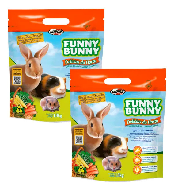 2 Ração Funny Bunny Delicia Da Horta 1,8kg Coelho E Roedores