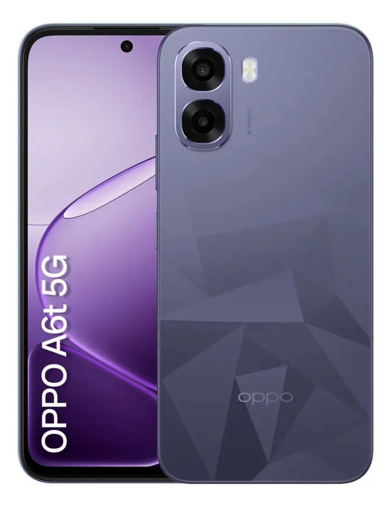 Smartphone Oppo A6t 5g 256gb, 24gb Ram (8gb + 16gb Virtual Ram), Bateria gigante de 6500 mAh, AI Câmera 50MP, Tela 120Hz, NFC, IP64 – Violeta