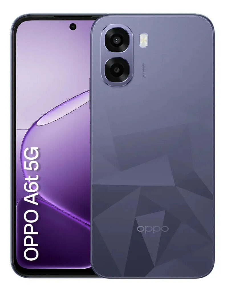 Smartphone Oppo A6t 5g 256gb, 24gb Ram (8gb + 16gb Virtual Ram), Bateria gigante de 6500 mAh, AI Câmera 50MP, Tela 120Hz, NFC, IP64 – Violeta