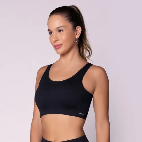 Top Selene Sem Costura Canelado Em Poliamida Sport Fitness