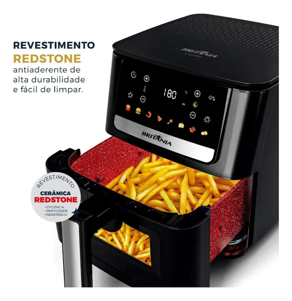S429049631 Air Fryer Britânia 6,5L 1700W 8 Funções Painel Digital Redstone BAF65A