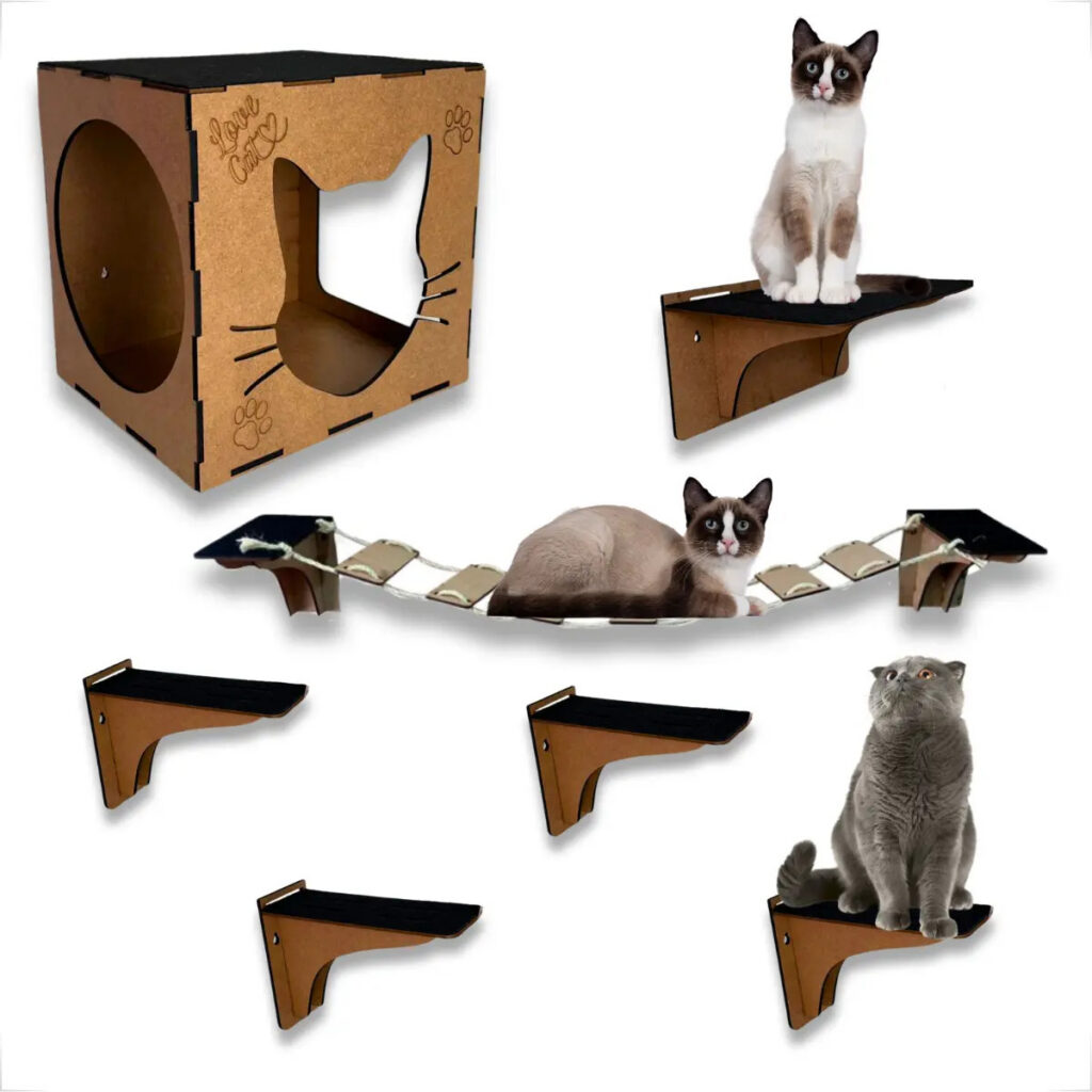 Kit Parquinho Gato MDF 4mm Grupo Paraiso com Prateleiras e Ponte 8 Peças