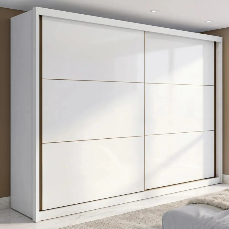 Guarda-roupa Casal MDF 2 Portas Corrediças Branco 6 Gavetas Móveis Lopas