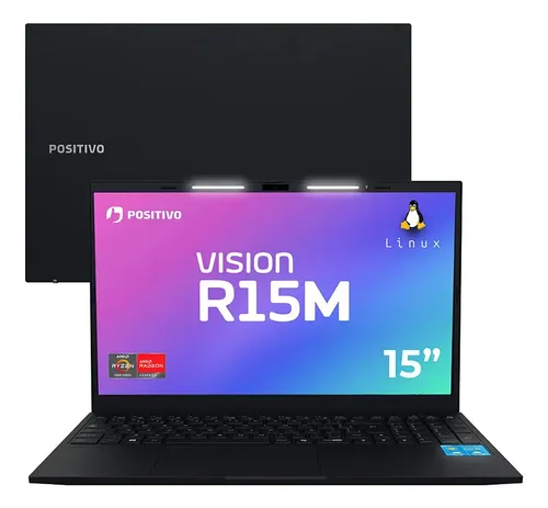 Notebook Positivo Vision R15M AMD Ryzen 3-7330U Linux 8GB RAM 256GB SSD Wi-Fi 6 Tela 15” Full HD IPS Antirreflexo – Minitela – Permite upgrade de memória RAM e SSD – Preto