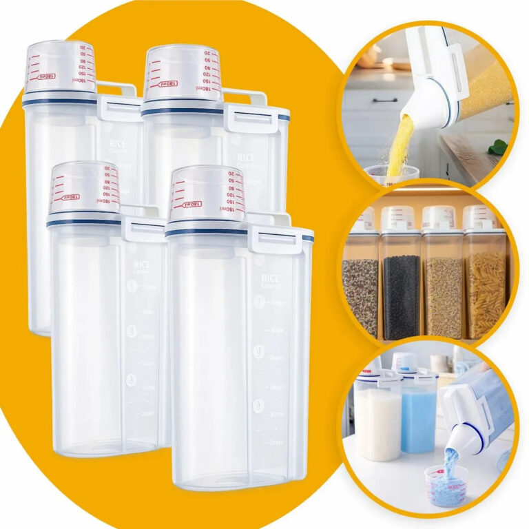 Conjunto 4 Potes Herméticos 2,5 Litros Multiuso Dispenser De Armazenamento De Grãos Cereais Ração Sabão Com Copo Medidor E Bico Dosador Com Travas Dispenser Alimento 2,5 Litros Drop Shopy