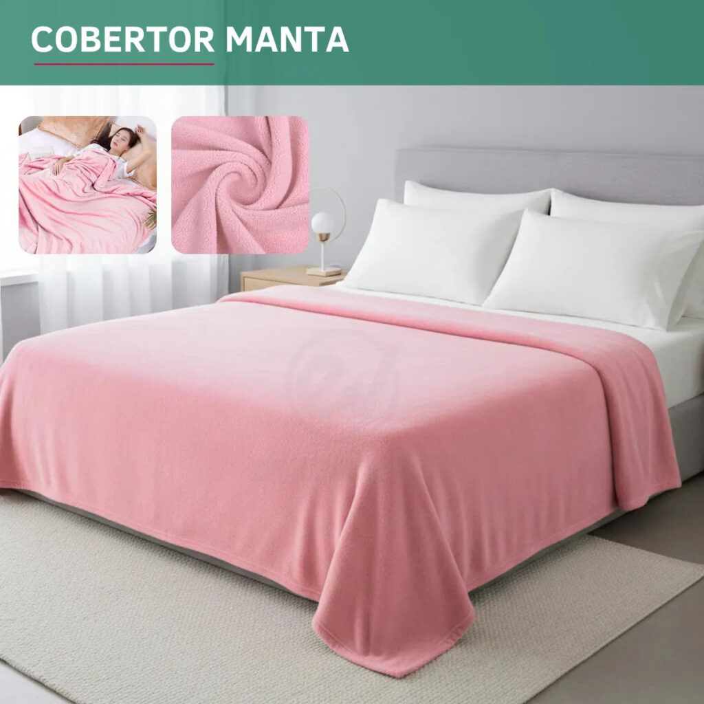 Cobertor Manta Casal Microfibra Flacee Quentinha 2,20 X 1,80 Macia Veludo Liso Cor Rosa Claro Premium