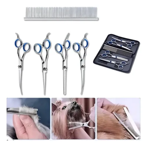 Kit 5 Tesouras Tosa Pet Profissional Banho Com Pente 5 En 1