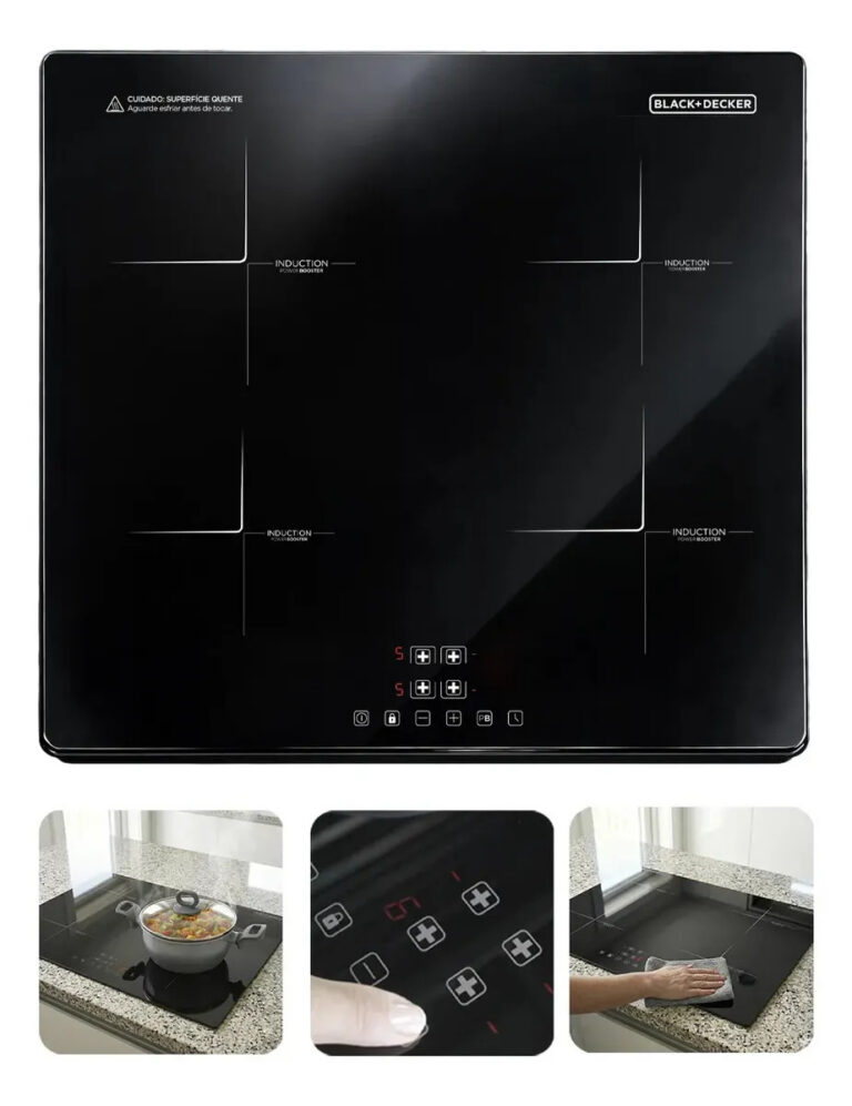 Cooktop De Indução Black Decker 4 Bocas E Função Power Booster – 4 Zonas, Display Digital, Tampo Em Vidro Cerâmico E Trava De Segurança 220v 7200w