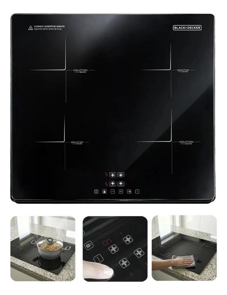 Cooktop De Indução Black Decker 4 Bocas E Função Power Booster – 4 Zonas, Display Digital, Tampo Em Vidro Cerâmico E Trava De Segurança 220v 7200w