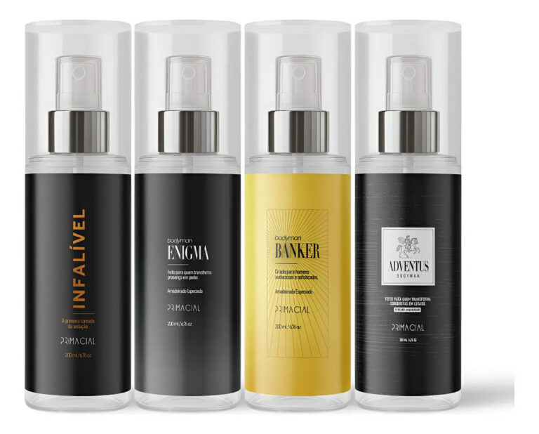 KIT BODY SPLASH MASCULINO INFALIVEL + ENIGMA + BANKER + ADVENTUS 200ML – PRIMACIAL PERFUME AMADEIRADO