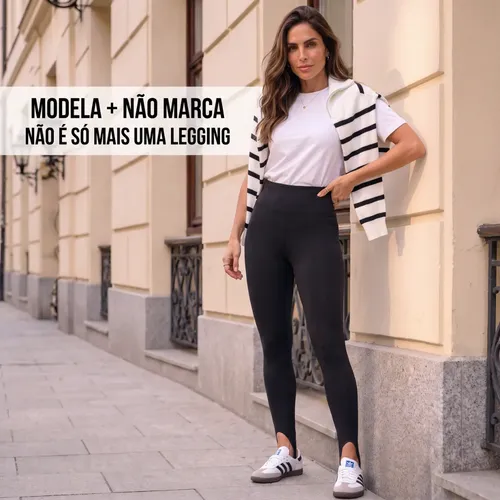 Calça Legging Cós Alto Feminina Modela Pezinho Suplex Bolsos