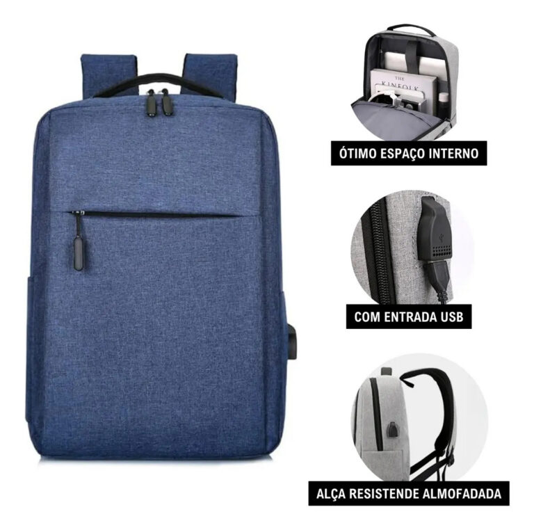 Mochila Impermeável Com Usb Carregador Reforçada Cor Azul – Miran