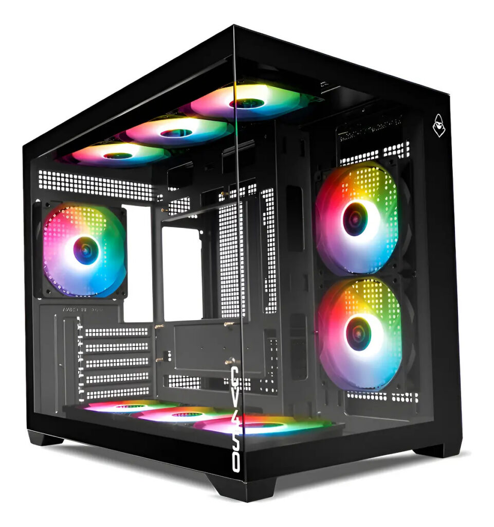 Gabinete Gamer Mancer Cv450, Mini Tower, 9 Fans, Vidro Preto