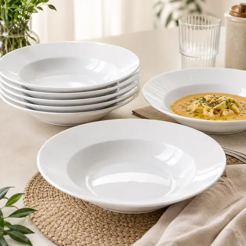 Jogo 6 Pratos Fundo 25cm Vidro Branco Grande Kit Restaurante