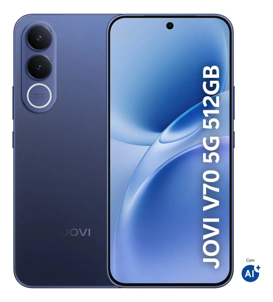 Smartphone JOVI V70 5G Câmera 200MP 512GB de Memória 16GB RAM (8GB + 8GB RAM expansível) Bateria de 7000mAh, Processador Octa-Core – Azul Safira