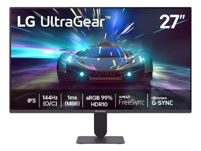 LG UltraGear Monitor Gamer 27″ IPS 144Hz (O/C) 1ms (MBR) Full HD (1920×1080) HDR10 NVIDIA G-SYNC AMD FreeSync, Preto – 27G411A