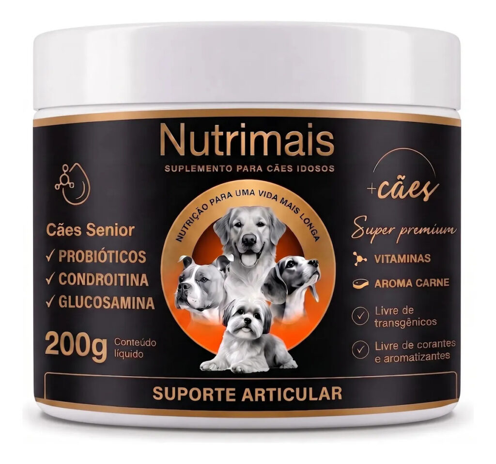Suplemento Cães Idosos Nutrimais Pele e Pelo Condroitina e Glucosamina Suporte Articular 200g