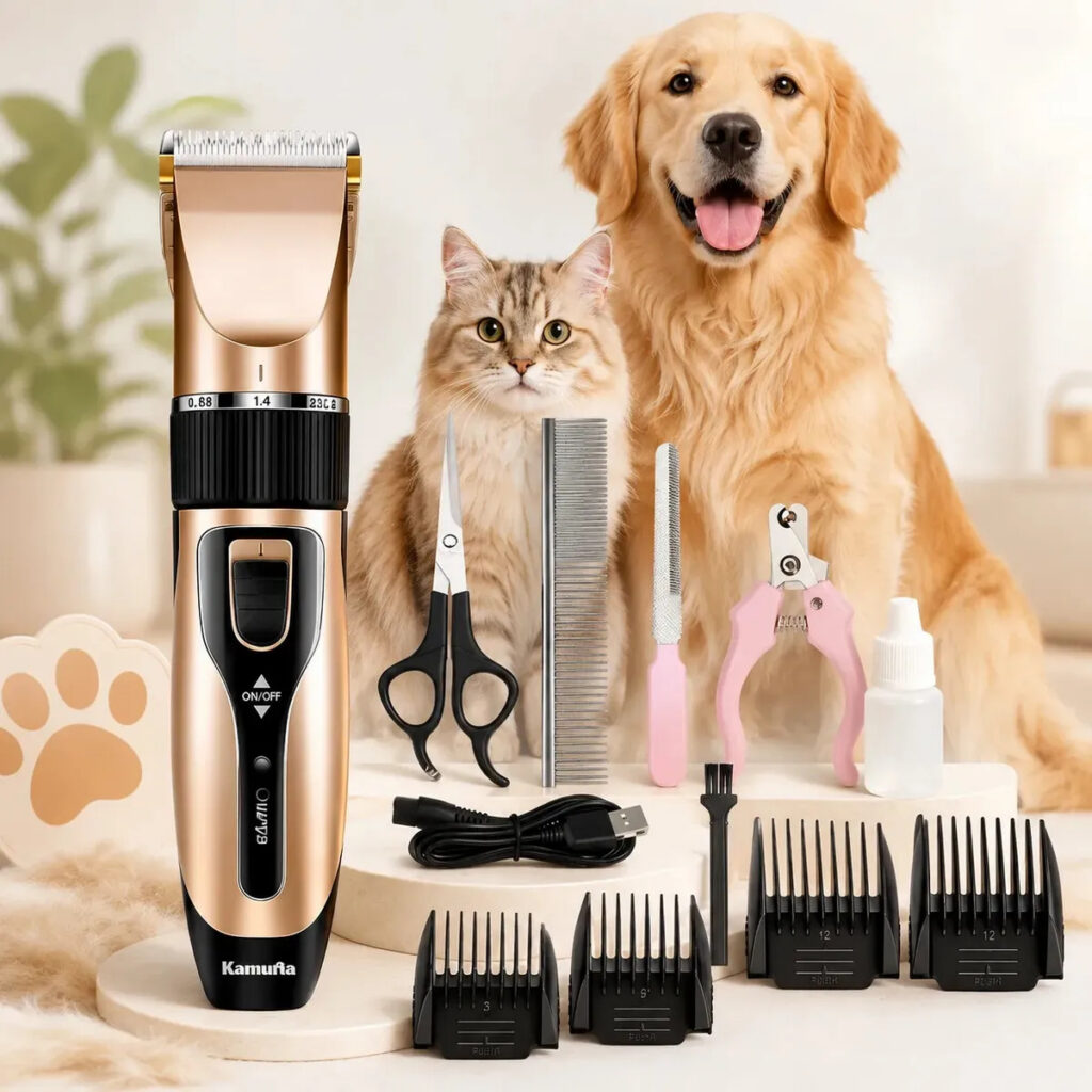 Máquina Tosa Pet Kamufla Profissional Silenciosa Bivolt + Kit Completo com Alicate Unha Cães Cachorro Gato