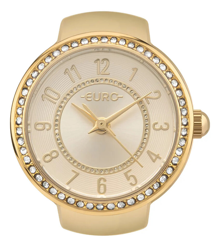Relógio Anel Euro Dourado Unique Eu2035yyi/4d em Aço com aro de pedras Feminino