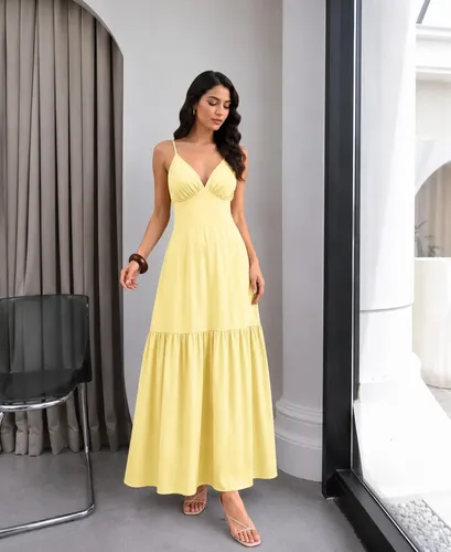Vestido Feminino Longo Corset Crepe Liso