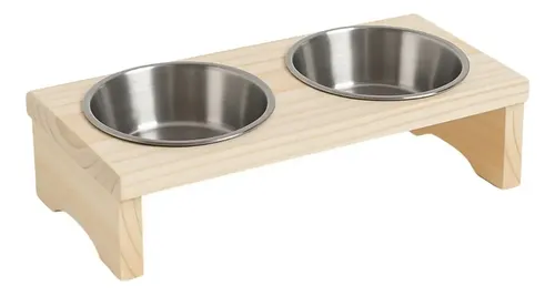 Comedouro Pet Elevado Duplo Gato E Cachorro 2 Potes Madeira