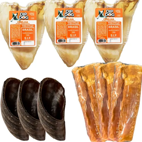 Kit 3un Orelha Bovina 3un Casco De Boi E 3un Traqueia Bovina