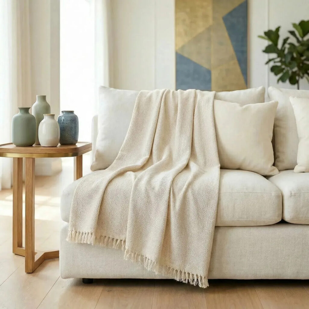 Manta Sofá Luxo Grande 120×210 Protetora Capa Decorativa Cru Lisa