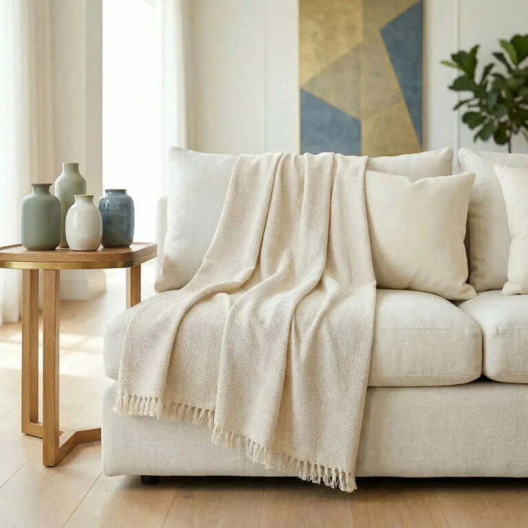 Manta Sofá Luxo Grande 120×210 Protetora Capa Decorativa Cru Lisa