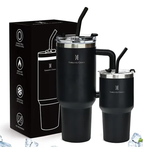Kit Copo Térmica Inox 1200ml & 600ml Com Tampa E Inox Canudo