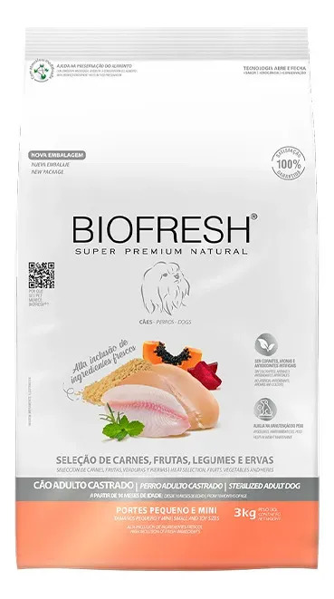 Ração Biofresh Cães Castrados Raças Pequenas E Mini Hercosul Super Premium 3kg