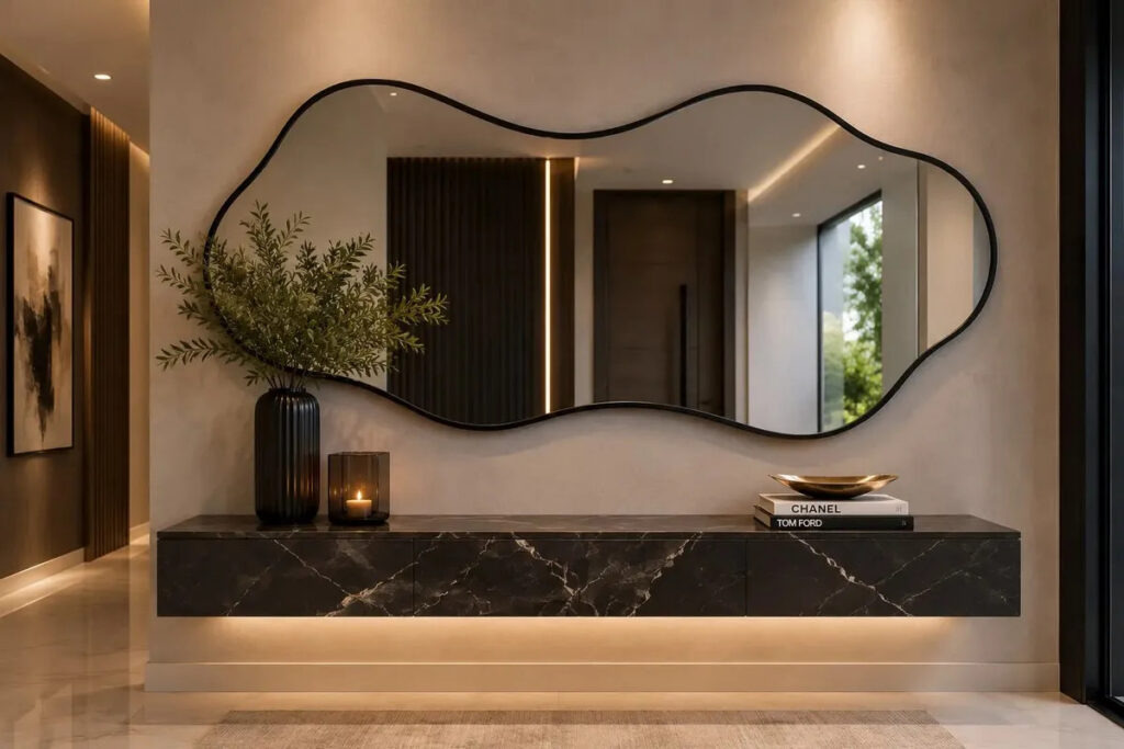 Espelho Orgânico grande com Moldura Lapidado 100×50 Preto