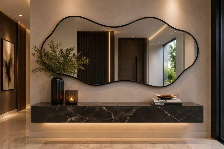 Espelho Orgânico grande com Moldura Lapidado 100×50 Preto