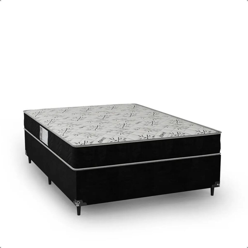 Cama Box Casal + Colchão D33 One Face – Suede Preto Cor Couro preto