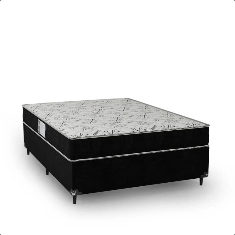 Cama Box Casal + Colchão D33 One Face – Suede Preto Cor Couro preto