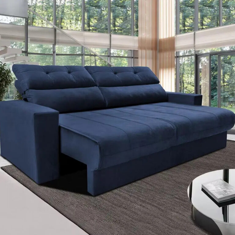 Sofá 3 Lugares Clean Retrátil Reclinável Cama Inbox – Azul – Liso