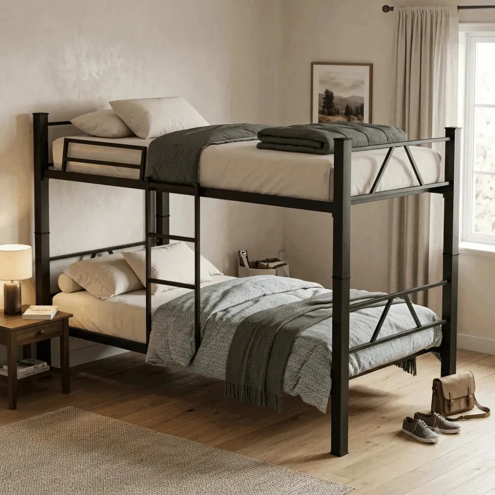 Cama Beliche Solteiro Klm Aço Reforçado Tubular Cor Preto Beliche Rubi