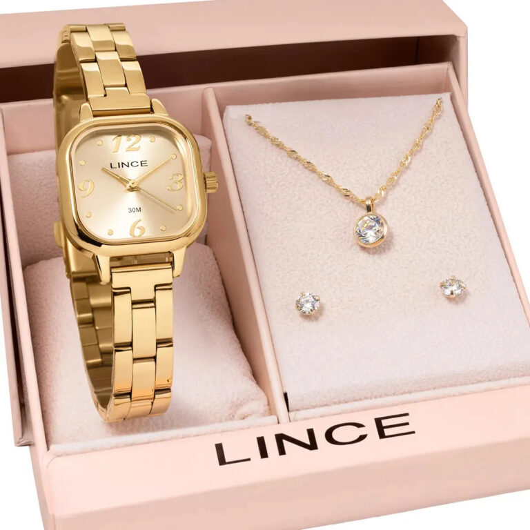 Kit Relógio Feminino Lince Com Colar E Brincos Lqgm084l23k0luc2kx