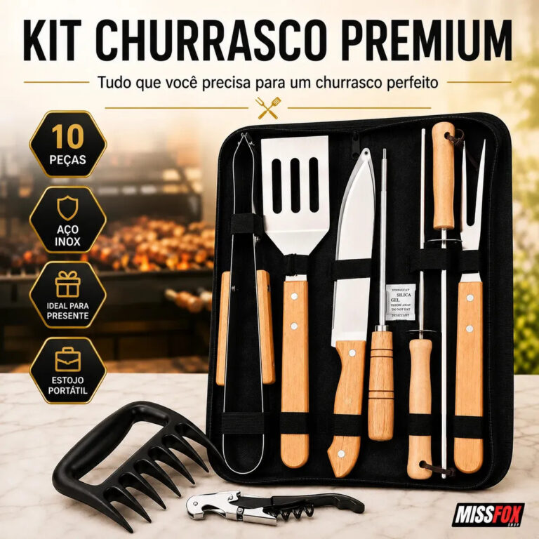 Kit Churrasco Completo Talheres Estojo Garra De Urso Abridor Para Presente 10 Peças Premium