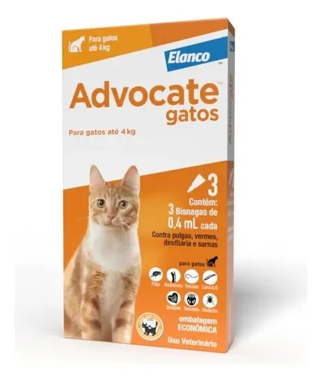 Advocate Antipulgas Gatos Até 4kg 3 Pipetas 0,4ml Elanco