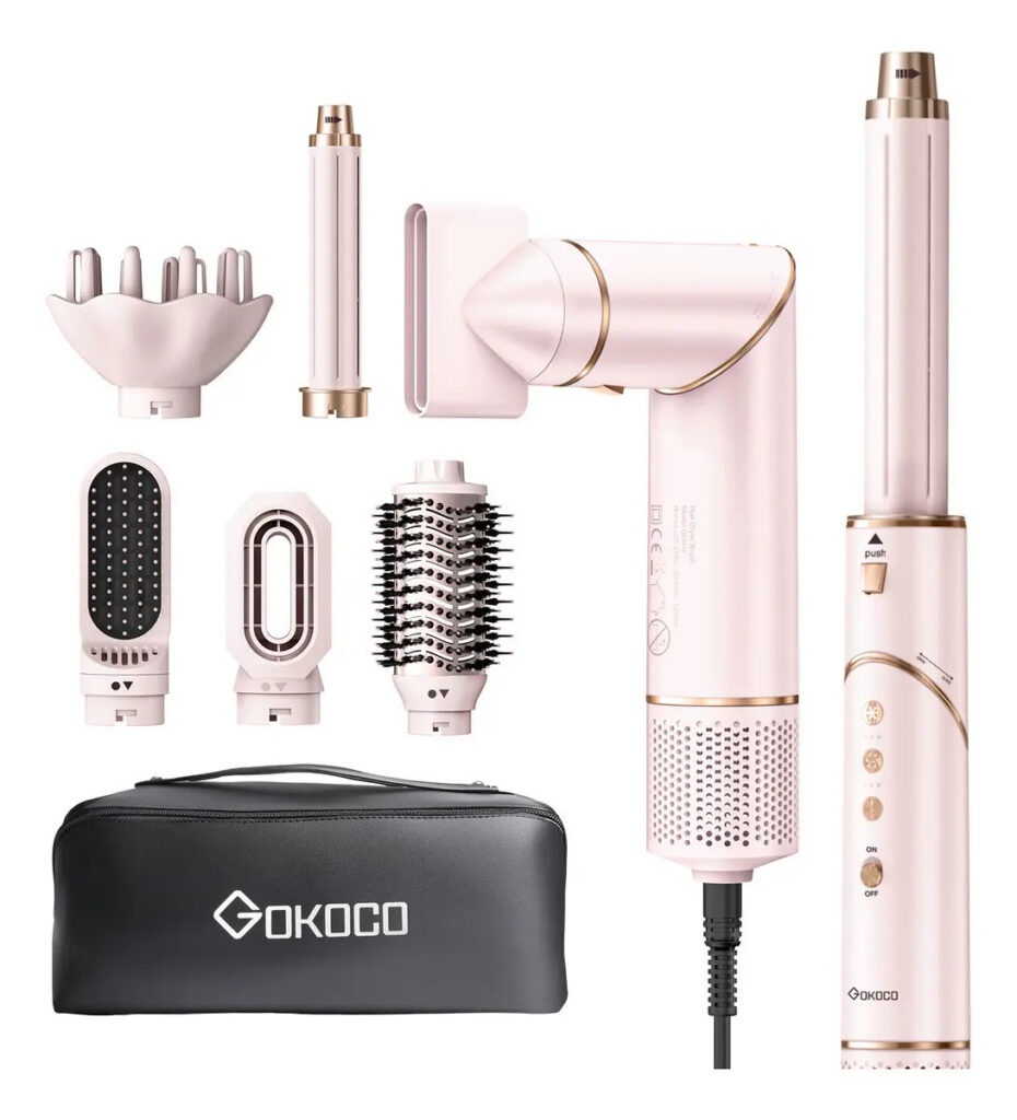 Secador De Cabelo Gokoco Com 7 Em 1 Escova Hot Air Styler Cor Rosa