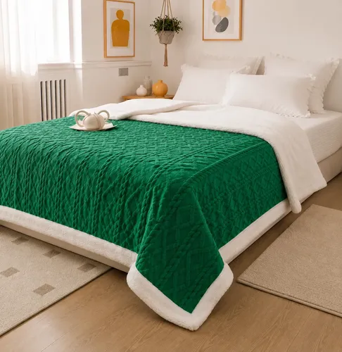 Manta Casal Lã Sherpa 1,90×2,20m Canelada Coberdrom Verde
