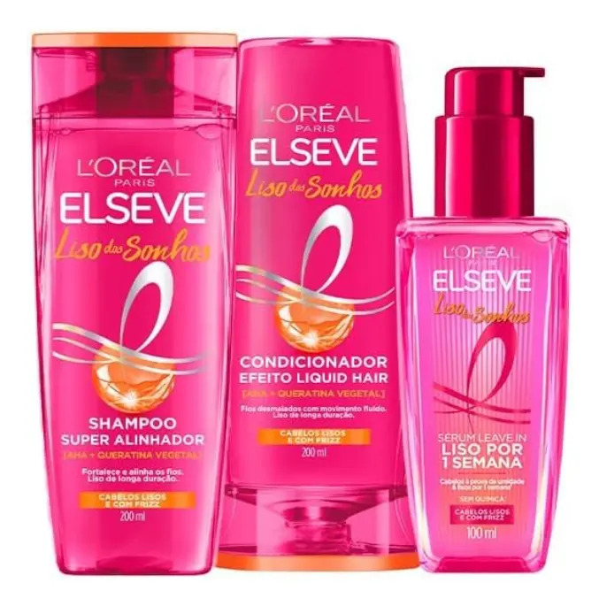 L’Oréal Paris Elseve Liso dos Sonhos Kit Shampoo, Condicionador e Sérum, com Tecnologia Ativada por Calor para um Liso por 1 Semana, Efeito Antifrizz e Barreira Protetora Contra Umidade