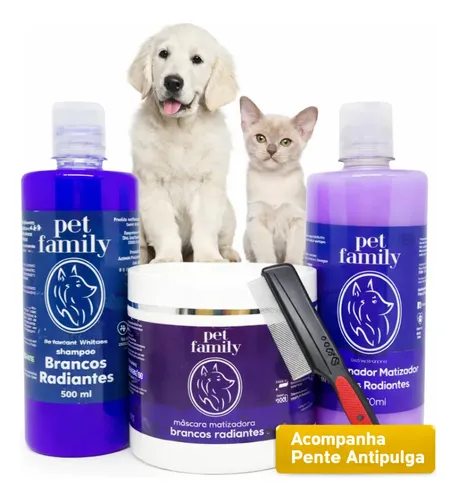 Kit Shampoo Cachorro Gatos Branqueador Condicionador Mascara