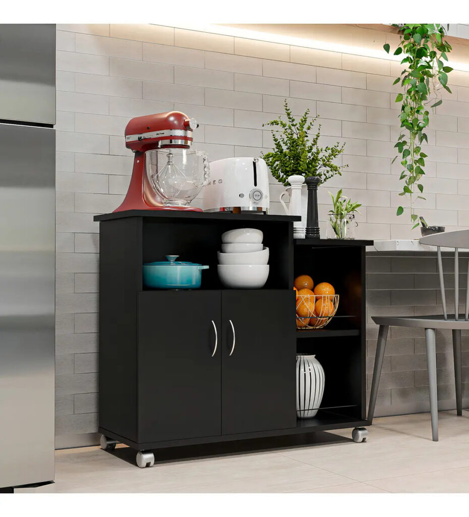 Fruteira Armário para Cozinha Balcão Para Cafeteira E Forno Cor Preto Nova Decor