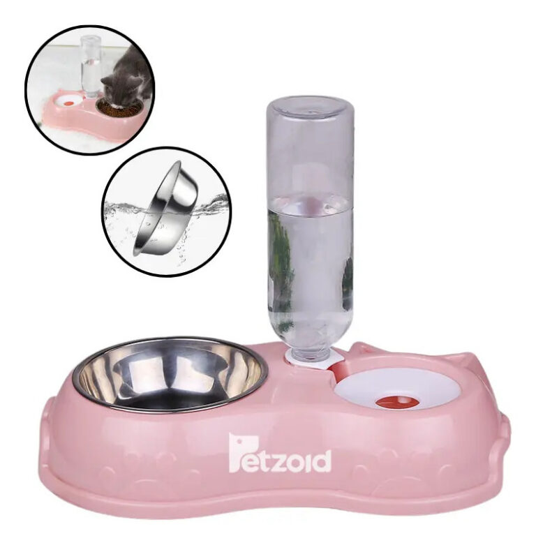 Comedouro E Bebedouro Automático Para Cães E Gatos Filhotes Cor Rosa