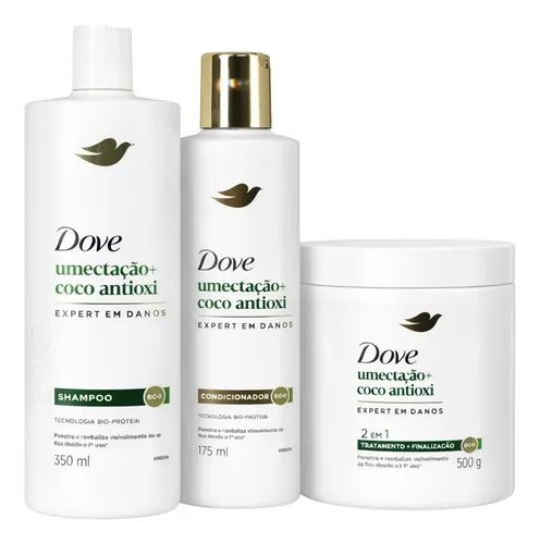 Kit Dove Shampoo Condicionador Máscara Umectação+coco Antiox