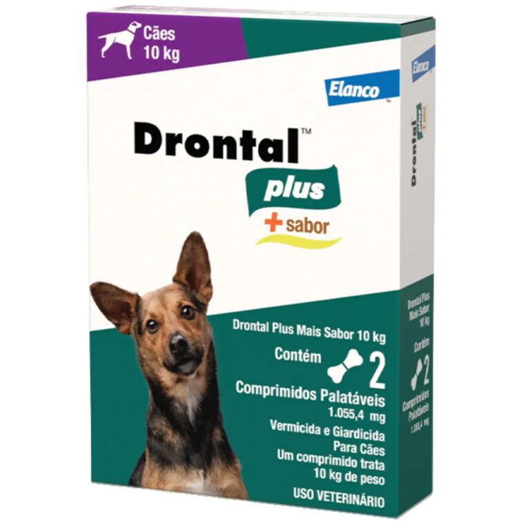 Vermífugo Drontal Plus + Sabor Vermicida E Giardicida Para Cães Sabor Carne 10kg 2 Comprimidos