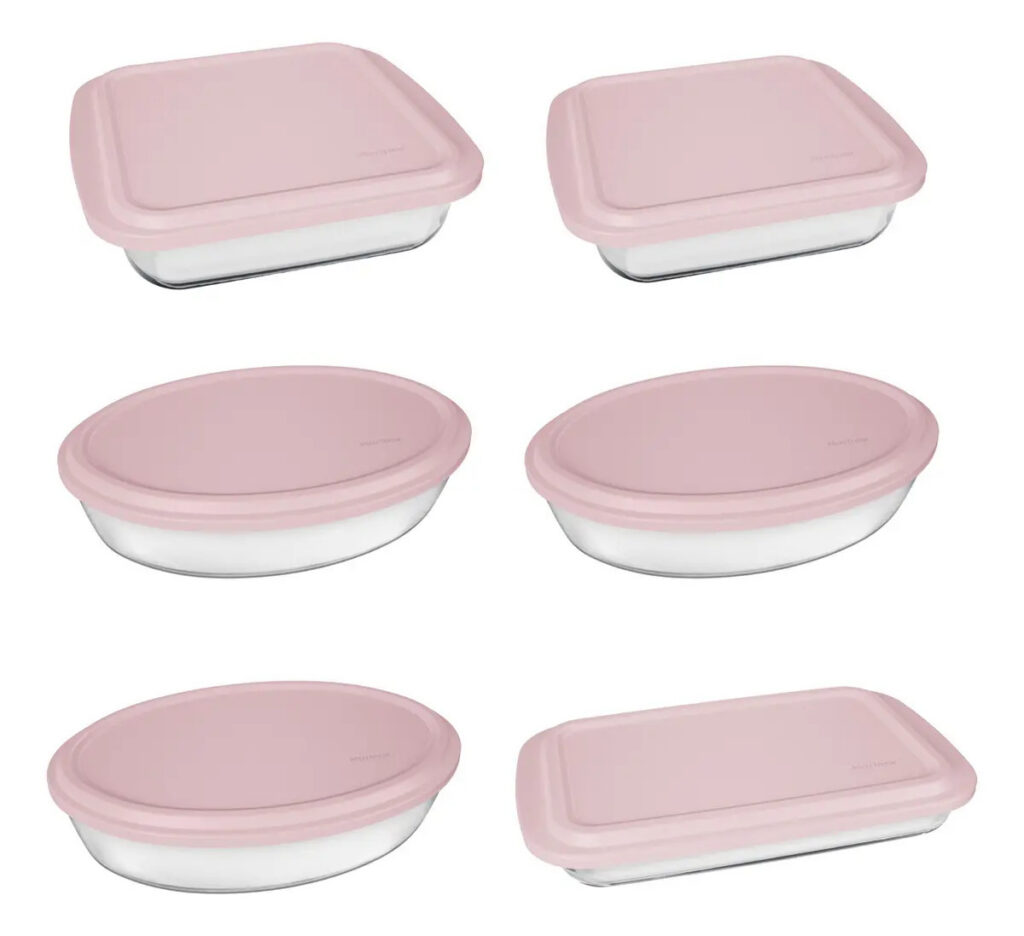 Conjunto Assadeiras 6 Peças com Tampa Cor Rosa – Marinex