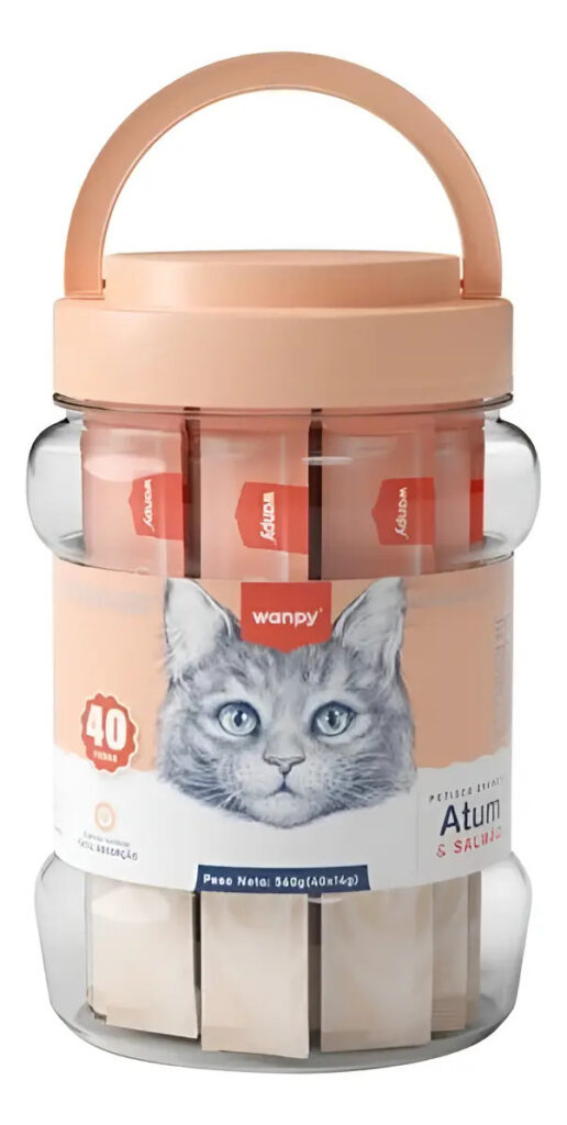 Petisco Gatos Wanpy Creamy Pote Atum E Salmão 560g C/40
