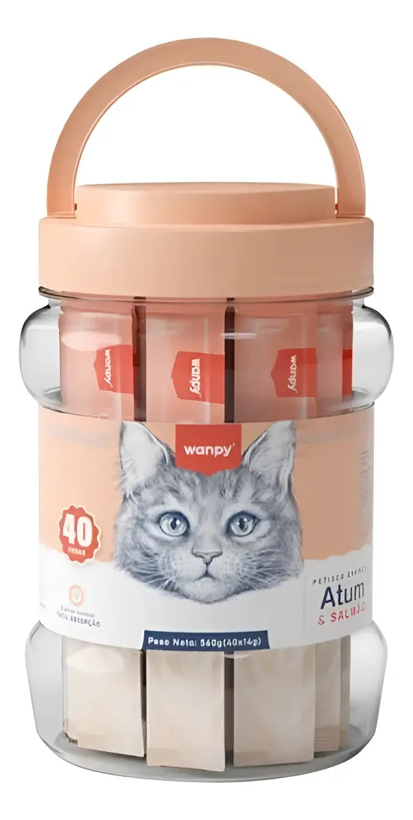 Petisco Gatos Wanpy Creamy Pote Atum E Salmão 560g C/40